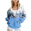 Women's Long Sleeve Printed Sweatshirt Long Sleeve Pocket Jacket Zipper Hoodie Coat  Autumn