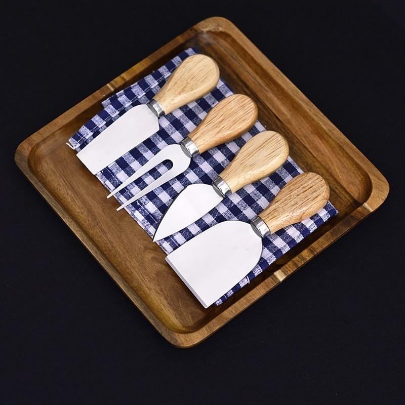 New 4PCS Wooden Handle Cheese Knives Sets High Quality Cheese Tool Set Cheese Cutting Knife Slicer