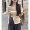 Elegant Off-the-shoulder Pullover Sweater Women Fashion Solid Color Simple Long Sleeve Tops Inner Casual Slim Fit Basic Long Sleeved Bottoming Shirt