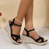 2024  Style Round Toe Straight Wedge Thick-soled Sandals Casual Simple Versatile Fashion Roman Shoes for Women
