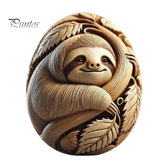 Animal Easter Carving Craft Egg Wooden Owl Squirrel Monkey Animals Carved Eggs for Home Tiered Tray Table Decor