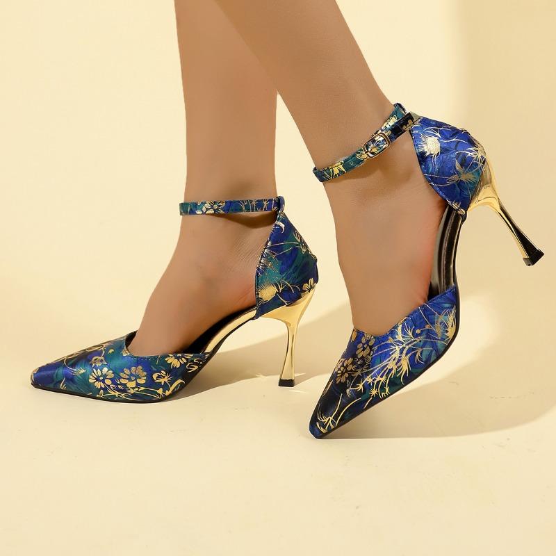 Fashion Spring New Baotou Sandals for Women Fashion Pointy Shallow Mouth with Printed Non-slip Wear-resistant High Heels