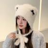 New Cute Cat Ears Bow Plush Thunderhead Hat Female Winter Cover Ears Cold Warm and Versatile Knitted Cap