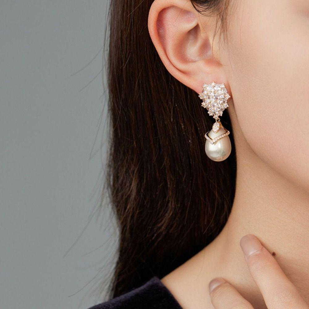 Elegant Rhinestone Drop Earrings Pearl Vintage Long Earrings Crystal Stud Earrings Girls Gift