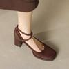 Fashion Woman Pumps Chunky High Heels Square Toe Elegant Woman Heeled Vintage Wedding Bride Party Formal Shoe Cross Strap Style Shoe