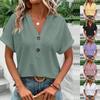 2023 Spring and Summer  New Women's Fashion and Casual Button V-neck T-shirt for Women Solid Color Hollow Out T-shirt