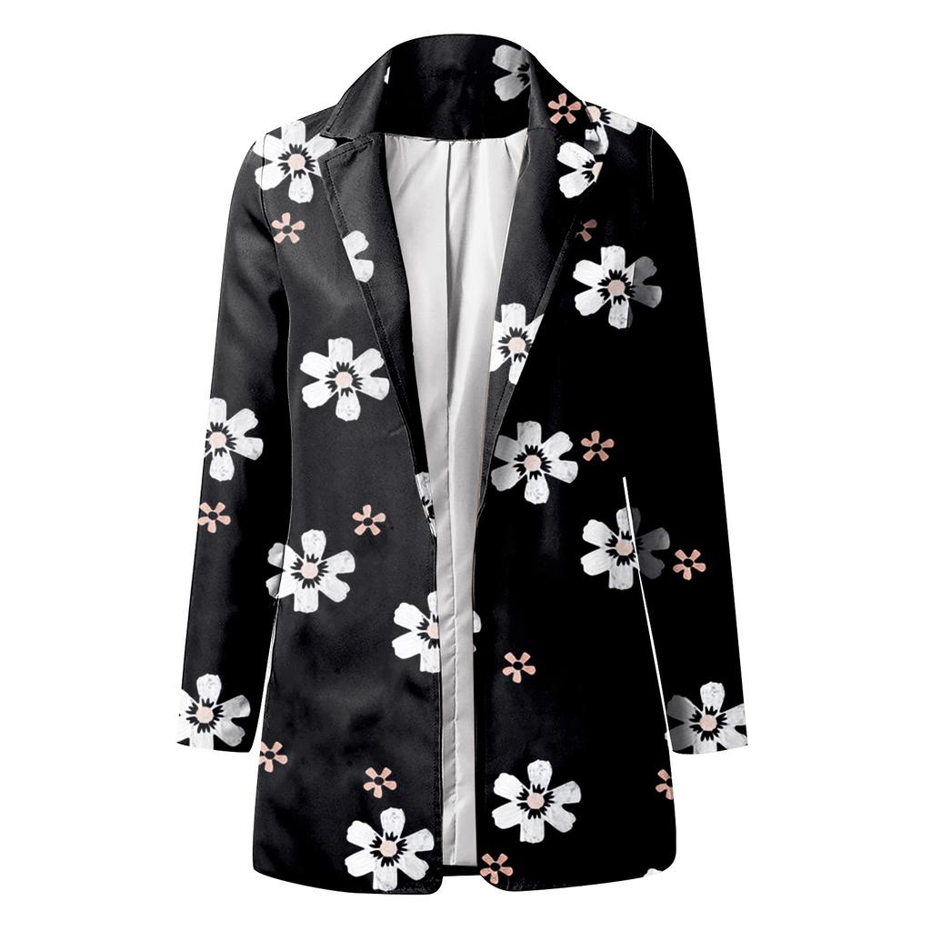Women's Casual Fashion Print Lapel Long Sleeve Slim Fit Small Button Jacket