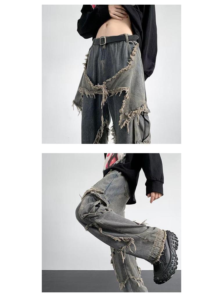 2024 American Retro Wide-Leg Straight Jeans – Summer High Street Style, Loose Fit, Niche Design