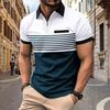 European Size Summer POLO Shirts Zipper Men's Short Sleeve Top Lapel Patchwork Striped Printed Polo Shirt Plus Size