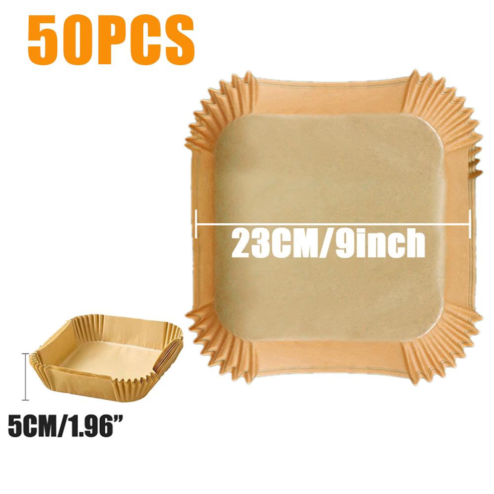 50PCS Large 23CM Air Fryer Disposable Baking Paper Liner Non-Stick Oil-proof Mat Steamer Square Round Parchment for Microwave Oven Kitchen Cookers