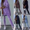 2 Pcs/Set Women Top Pants Set Hooded Long Sleeve Slit Hem Hoodie