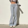 Women Flared Pants Elastic High Waist Solid Color Casual Trousers Basic Style Slim Fit Long Pants