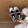 Women's Square Toe Shoes New Style Luxury Bow Flats Ladies Ballet Silver Belt Buckle Footwear Elegant Mary Jane Shoes