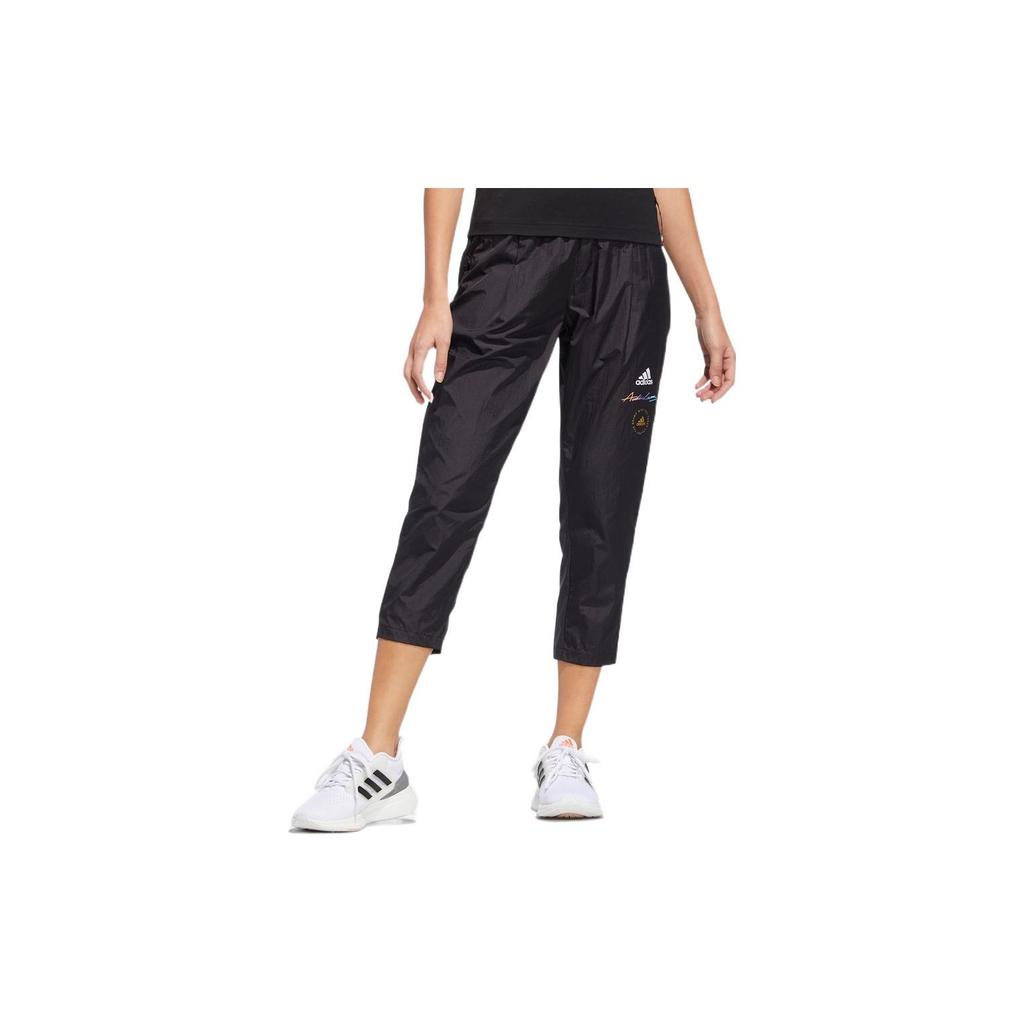 Adidas Solid Logo Micro Mark Cropped Sports Pants Women Bottoms Black HE9958