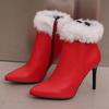 Women's High-heeled Short Boots Sexy European and American Style Fine-heeled Pointed Plush Decorative Short Boots