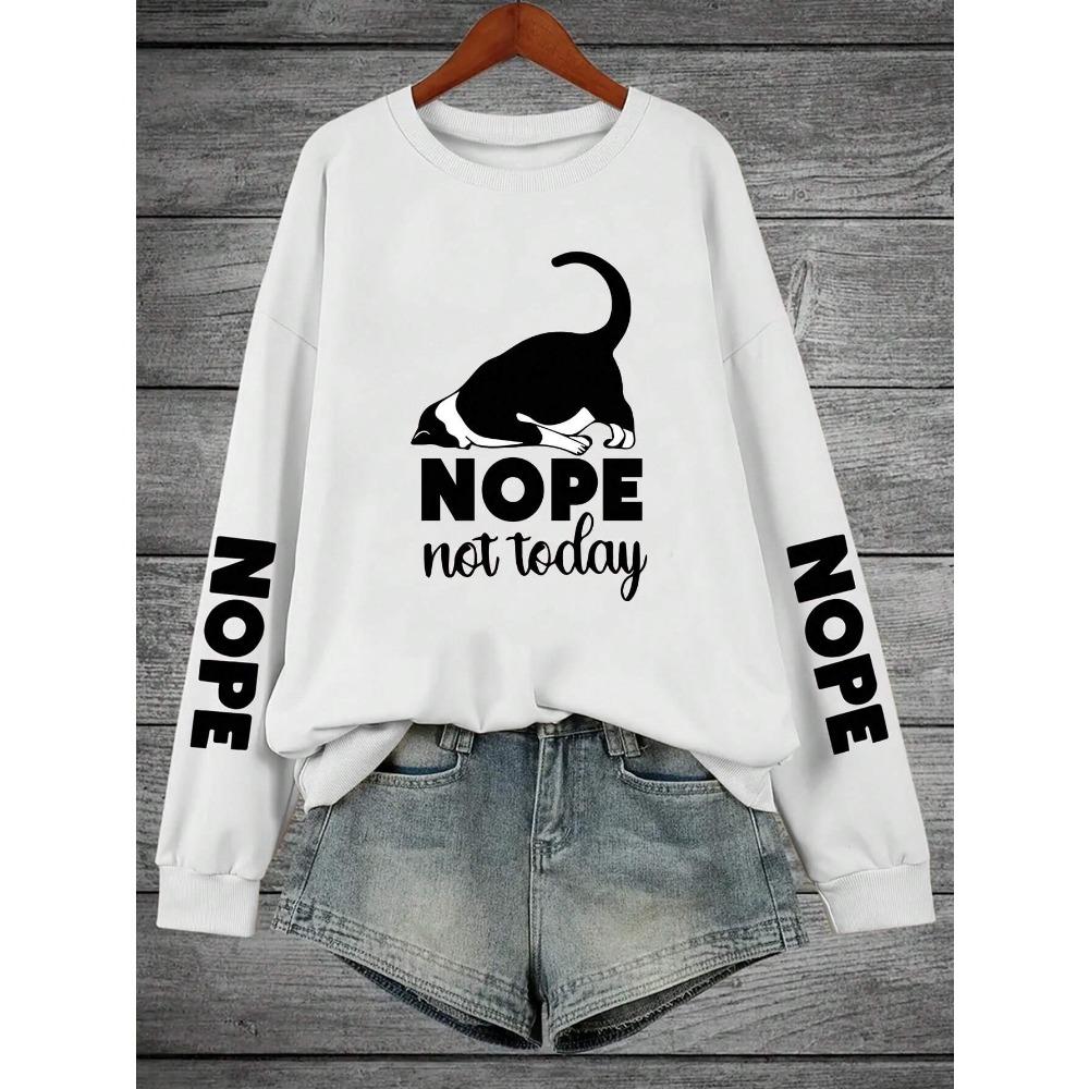 Nope Not Today Cartoon Cat Print Hooded Women Fleece Warm Warm Hoodies Hip Hop Round Neck Hoodie Fashion Casual S-Xxl Tops Woman