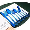 4Pcs Blue Kitchen Tableware Set Stainless Steel Dinnerware Knife Fork Spoons Cutlery Long Ice Spoon Cake Fork Teaspoon Set Dinner