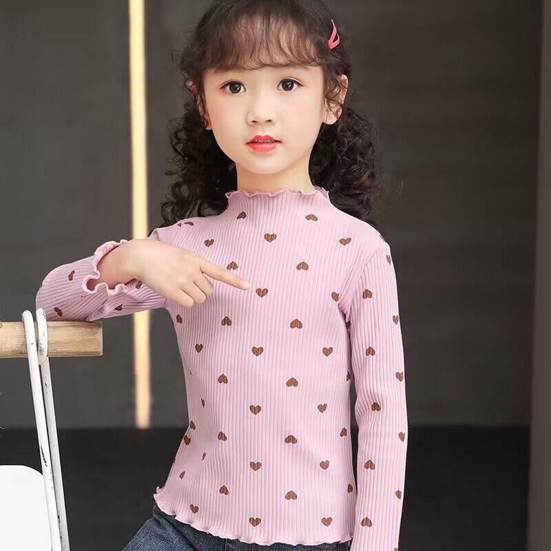 Kids Girl Cotton T-Shirt Long-sleeve Children Turtleneck Bottoming Shirt Tops Clothes
