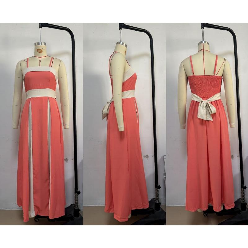 Summer Women's Elegant Style Fashion Color Contrast High-waisted Halter Dress