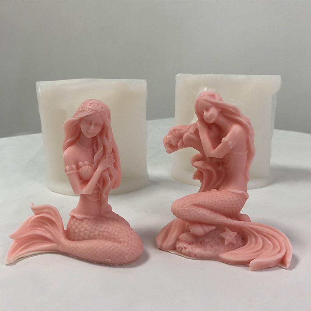 3D Mermaids Shape Candle Mold Unique Mermaids Aromatherapys Gypsum Ornament Plasters Fragrances Stone Epoxy Molds DIY