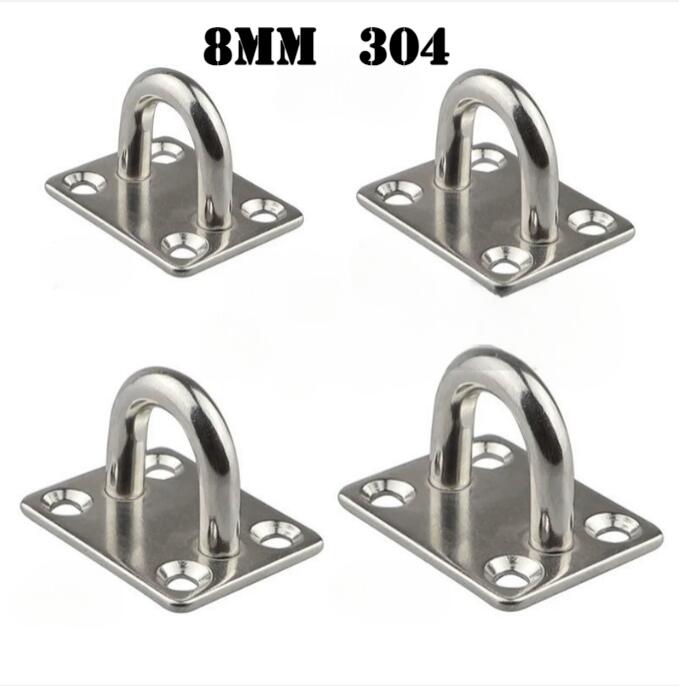 4pcs 5mm/6mm/8mm/10mm/12mm Stainless Steel Square Pad Eye Plate Hook Hanger Heavy Duty Ceiling Wall Boating Yacht Shade Sailing Marine