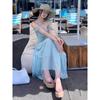 Seaside Vacation Gentle and Sweet Wind Green Suspender Dress Beautiful and Unique Gentle Wind Waist Temperament Long Skirt