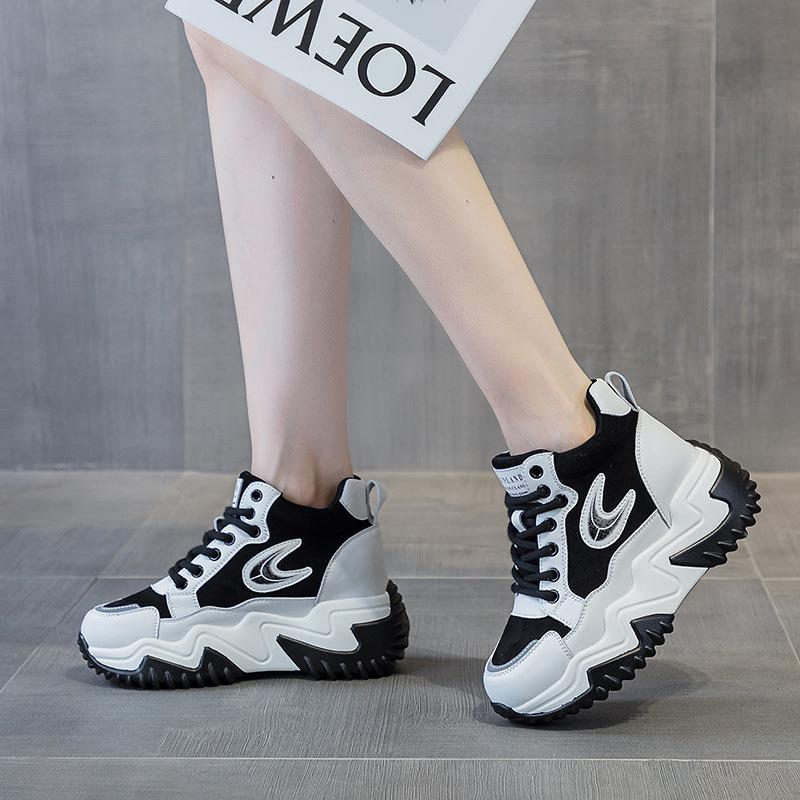 791 Inner Height Increase 7 Leather Little White Shoes for Women's Autumn and Winter New Versatile Thick-soled Pine