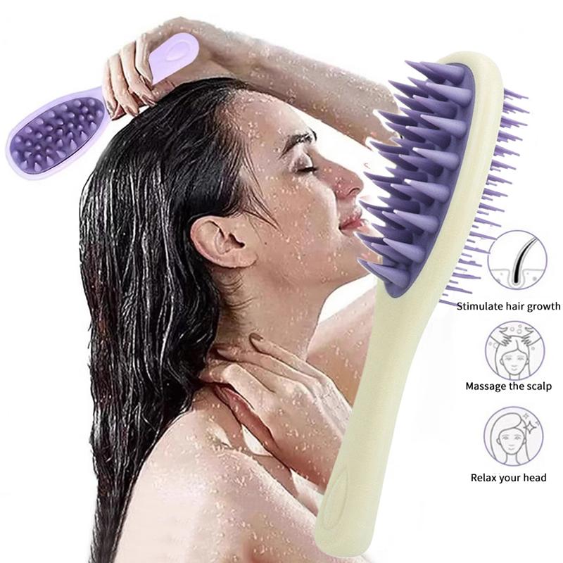 2-In-1 Double-Sided Shampoo And Brush Long Handle Shampoo Brush Silicone Scalp Massage Comb Hair Washing Brush Head Massager