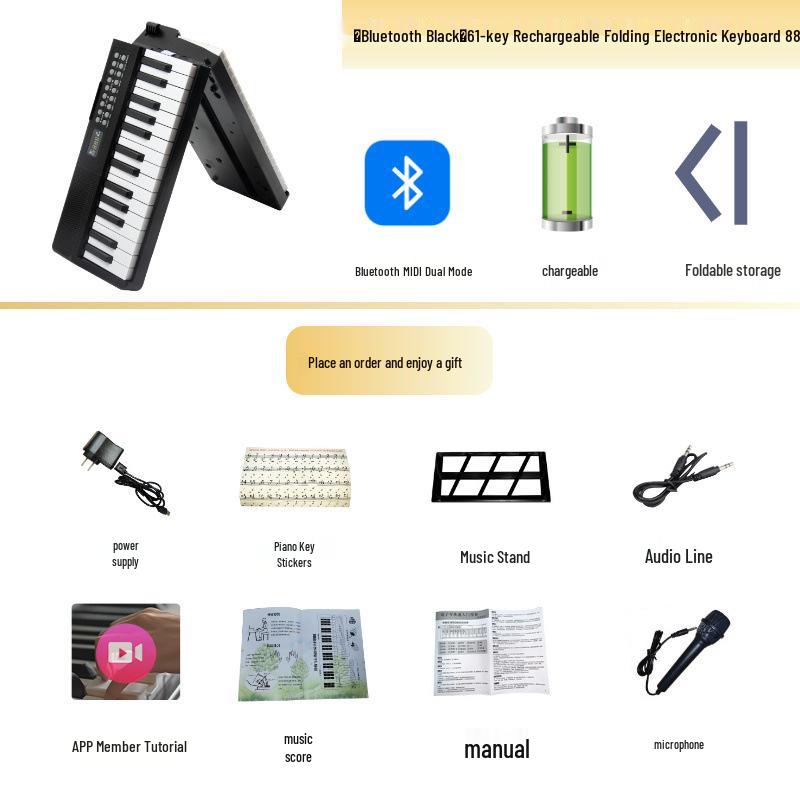 61-Key Rechargeable Folding Piano for Beginners & Kids