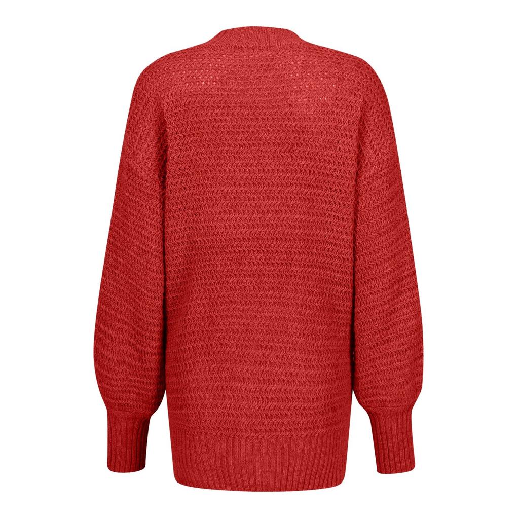 Women's Fashion Half High Neck Loose Solid Long Sleeve Thick Needle Side Split Knitted Sweater