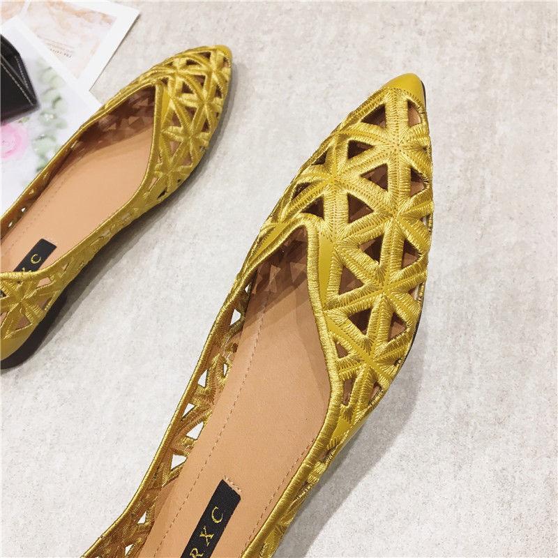 Women's Pointed Toe Breathable Flat Shoes Summer Cutout Faux Leather Shoes Women's Breathable Hollow Ballet Flats Flower Loafers