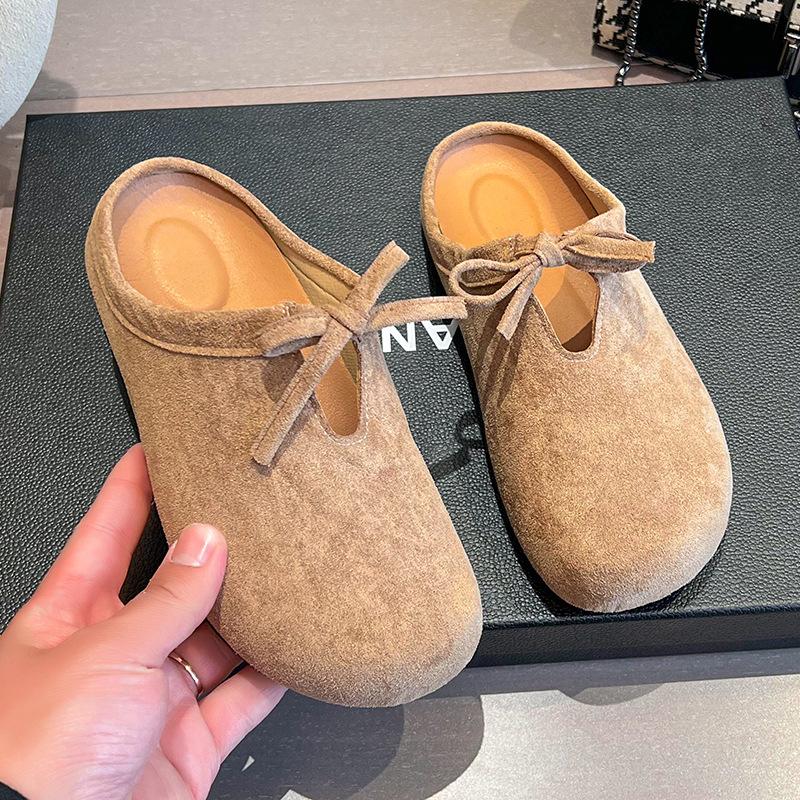 Thick-soled Half-slippers Retro Evening Breeze Bow Slippers Spring and Summer Design Sense French Ugly and Cute Boken One-pedal Slippers