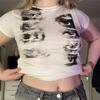Vintage Short-sleeved T-shirt Female Y2k Aesthetic Graphic Eye Print Crop Top Streetwear Harajuku O-neck Gothic Tee Slim