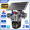 NIBIOK Outdoor Surveillance Camera Triple Lens HD 15MP WiFi Solar Camera 4G SIM Camera Mobile Tracking Night Vision V380 PRO CCTV
