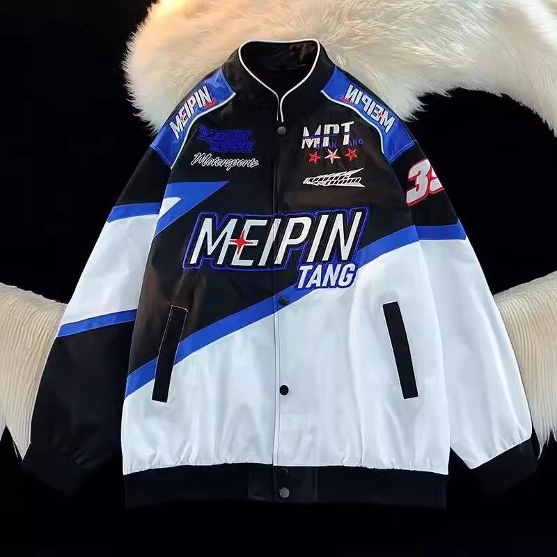 Men's Spring & Autumn American Street Racing Style Baseball Jacket - Trendy, Handsome, Loose-Fit Motorcycle Jacket