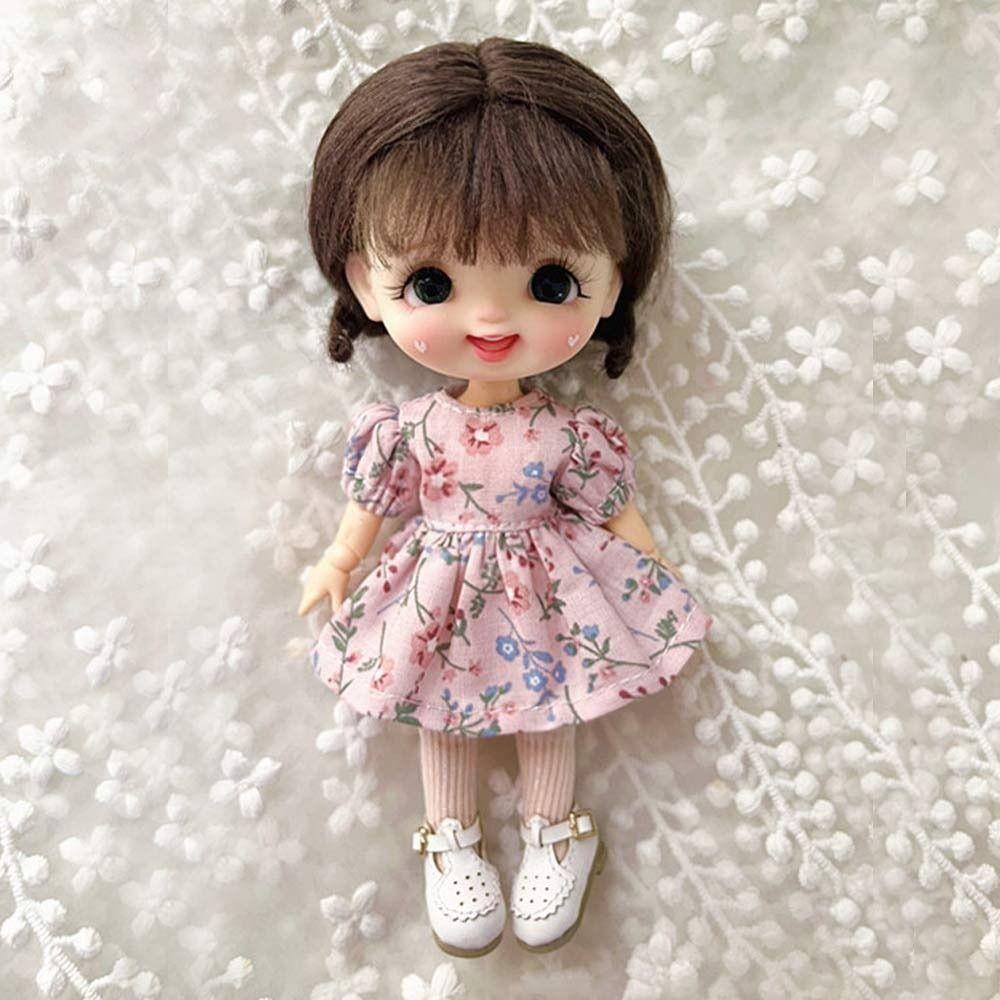Handmade Printed Dresses Lotus Leaf Sleeve White Cardigan for 1/11 OB11 Dolls/for 1/12 BJD