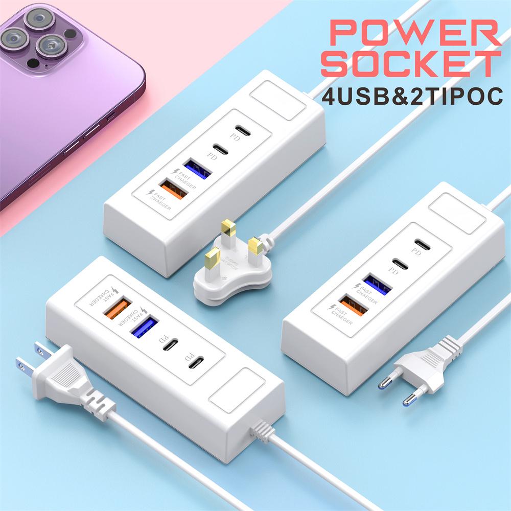 4 Port USB Type C Charger Strip Power Socket Charger Station Splitter 2USB 2PD Fast Charger Phone Adapter Plug Electrical Socket