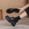 Lace-Up Black Small Leather Shoes Thick Heel Heightened Platform Versatile Women'S Single Shoes British Style Straps Pretty Girl Women'S Shoes Loafers