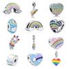 New 925 Silver Fit Original Fasion Bracelet Necklace Women Pendant Dangle Europe Love Rainbow Coloured Glaze Charms Clip Beads