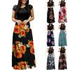 Women's Fashion Casual Print Round Neck Short-Sleeved Large Size Long Dresses