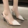 Summer 2024 Black for Office Work Footwear Pointed Toe Clear Thin Heels Ladies Shoes Sandals Women Plastic High Korea Luxury Vip
