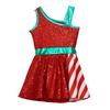 Girls Christmas Shiny Sequin Sleeveless Dress Ballet Dance Leotard Dress Christmas Party Performance Costume