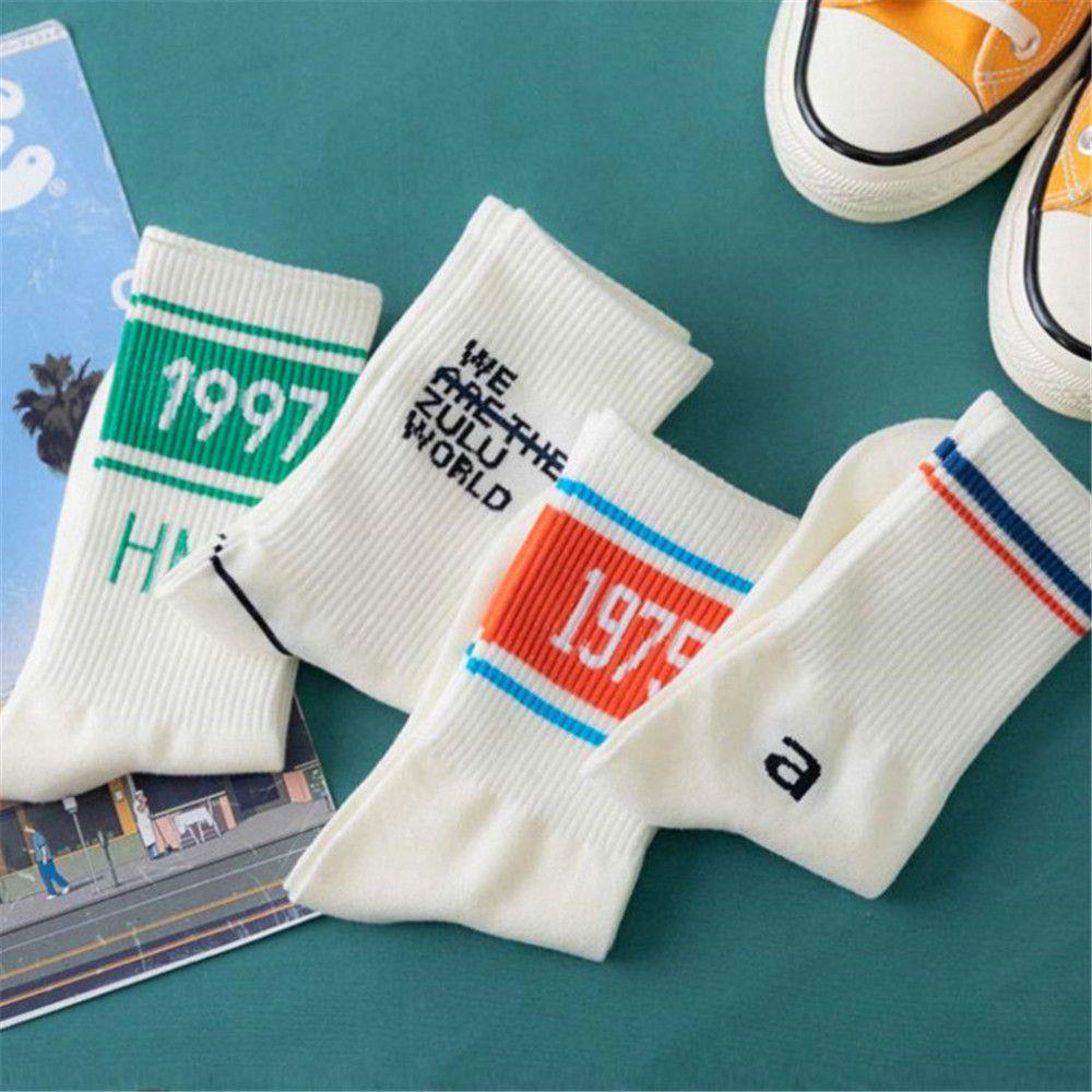 Stockings Women Men Personality Mid Socks Sports Socks Striped Number