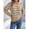 Fashionable Women's Casual Openwork Colour-Block Striped Lantern-Sleeve Pullover