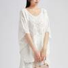 2025 New Summer Basic Shirt Women Lace O-Neck Blouse Tops Tees Loose White Short Tees