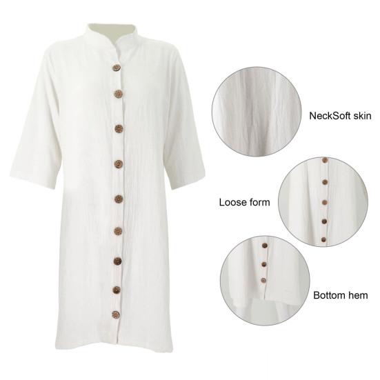 Women Summer Midi Dress Lapel Half Sleeve Solid Color Single-breasted Soft Breathable Buttons Lady Knee Length Dress