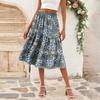 Women's Casual High Waist A-Line Skirt Polka Dot Stripe Printed Skirt With Pockets