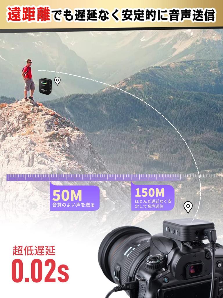 Wireless Microphone, SYNCO G2 (A2) with Two Transmitters and One Receiver, Easy Operation, Volume Control, 150m Transmission Range, Video Recording,