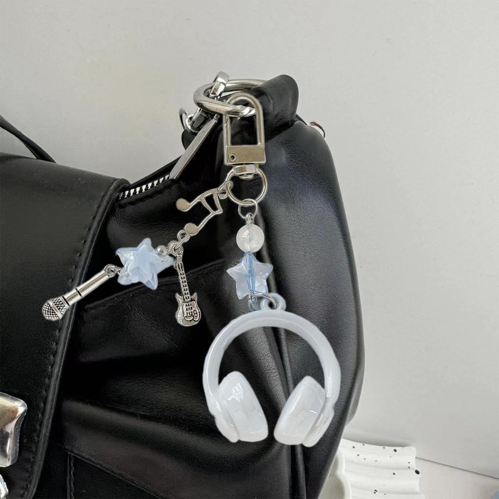 Trendy Headphone Shaped Keychain Bag Ornament Phone Lanyard Feature Star Music Notes for Students and Music Lovers