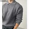 Autumn Winter, Men's, Loose, Collared, Zip Up, Sweater Tops